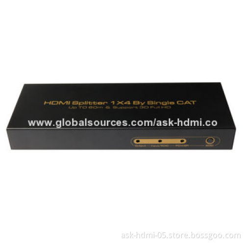 HDMI Splitter, 1-in-4 Out by Cat, >60m, Supports 3D, 5V DC/3A Power Adapter